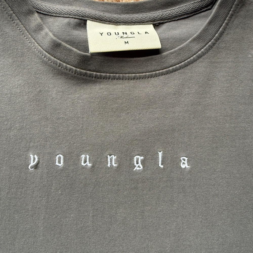 Youngla Mens Crew Neck Shirt Size medium Oversized Gym Lifting Lounge Logo - Picture 2 of 4